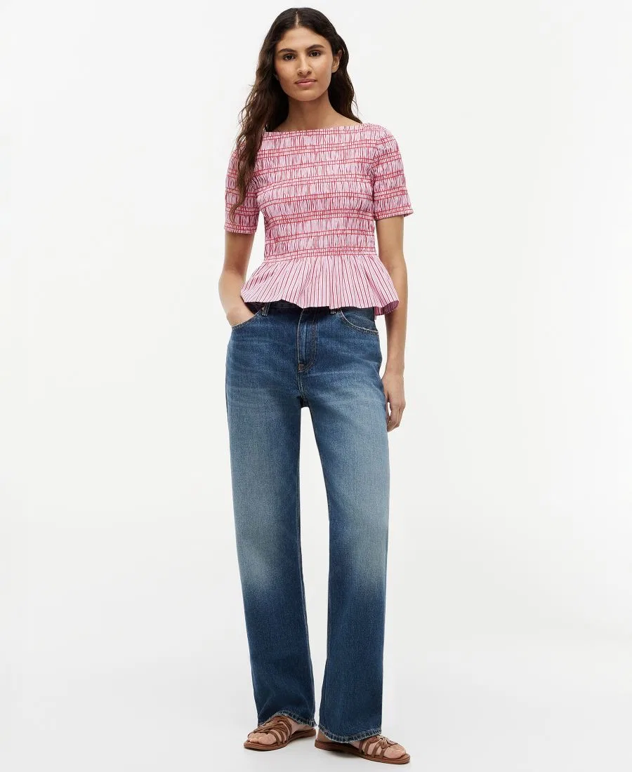 Топ с плиссировкой и полосками, с лодочкой, короткий рукав, 100% хлопок Tommy Hilfiger, Pink Multi Stripe — фото 2