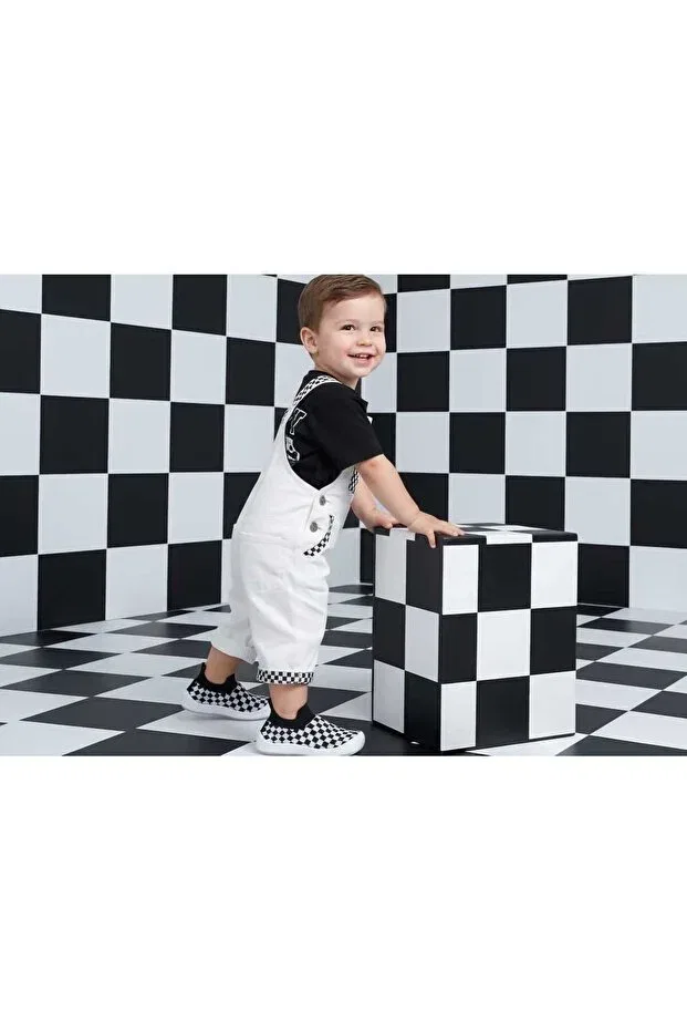 Детские туфли для девочек с узором Checkerboard Walkids, White Black — фото 3