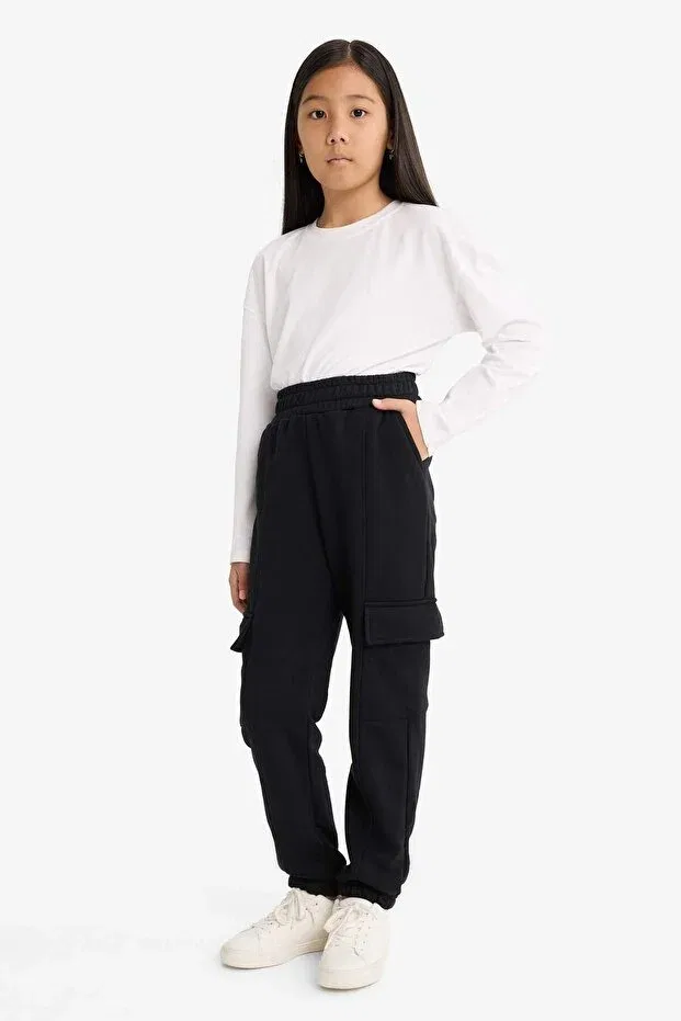 Детские спортивные штаны для девочек с карго-карманами Elastic Waist Cargo Jogger Sweatpants Defacto, Black-Bk81