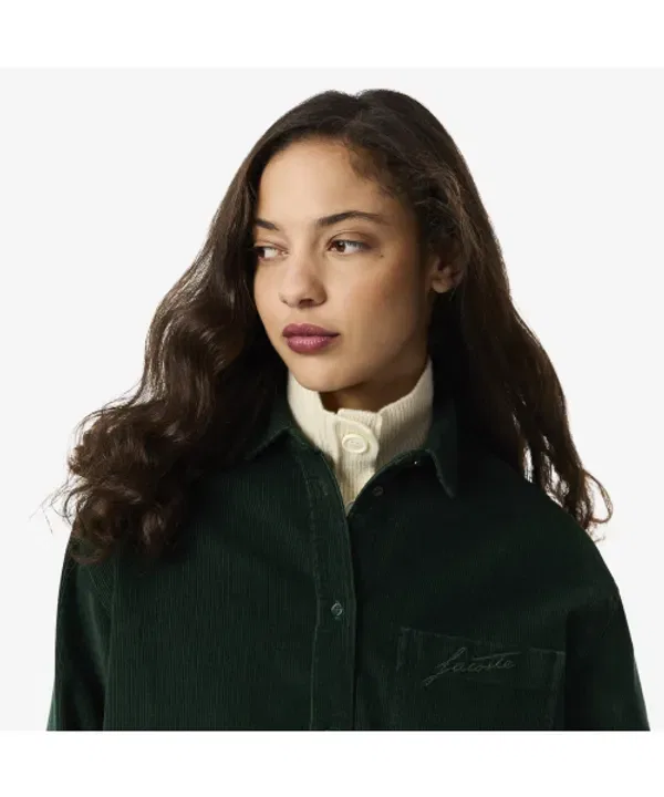 Рубашка Lacoste из вельвета с вышивкой логотипа, бежевая — фото 3