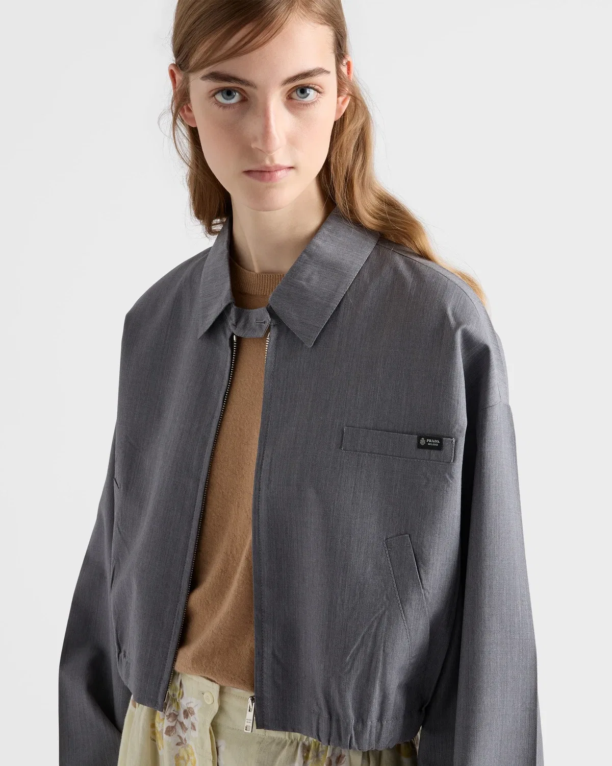 Легкая куртка-бомбер из мохера Prada, серый — фото 3