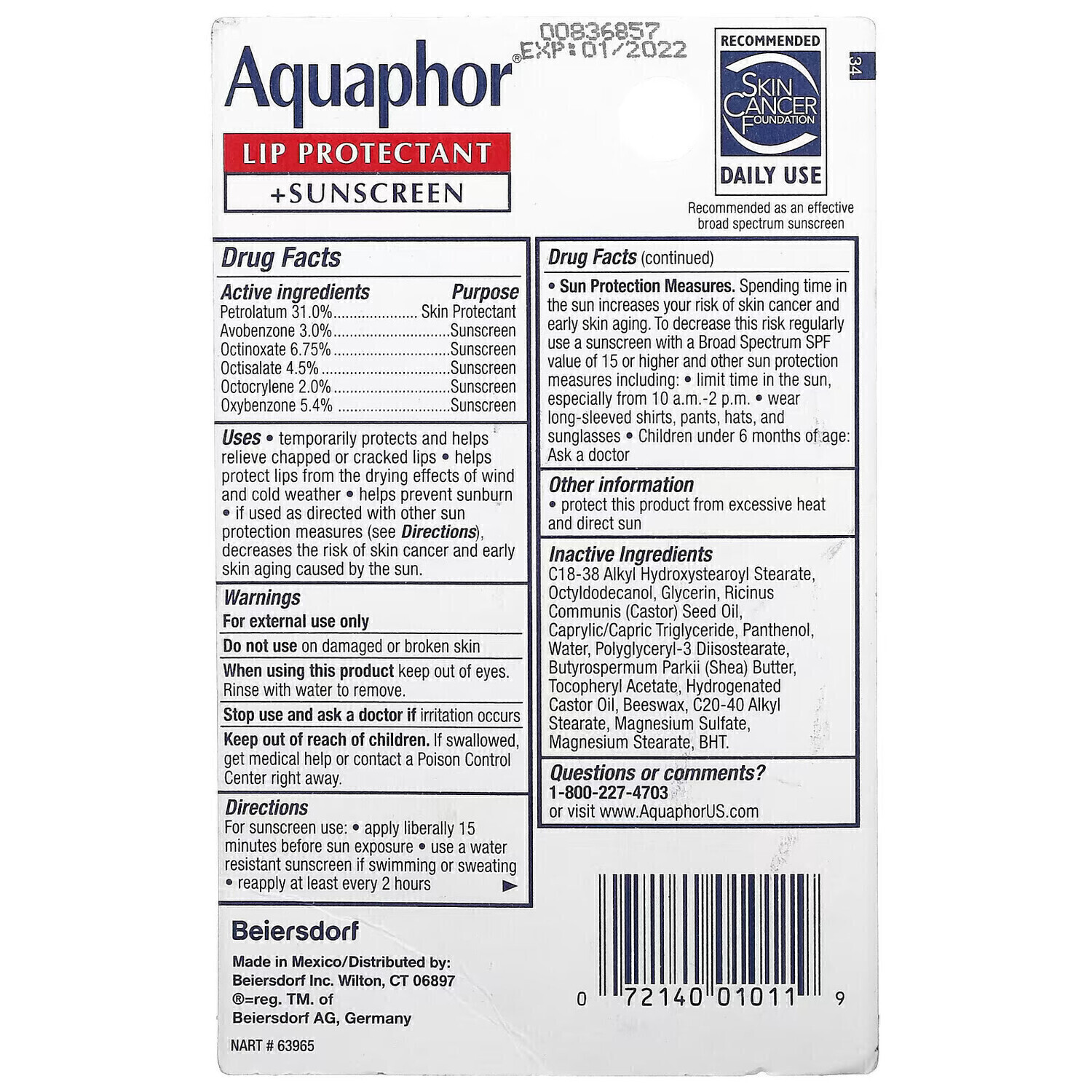 Aquaphor, Средство для защиты губ и солнцезащитное средство, широкий спектр защиты, SPF 30, 10 мл (0,35 жидк. Унции) — фото 4