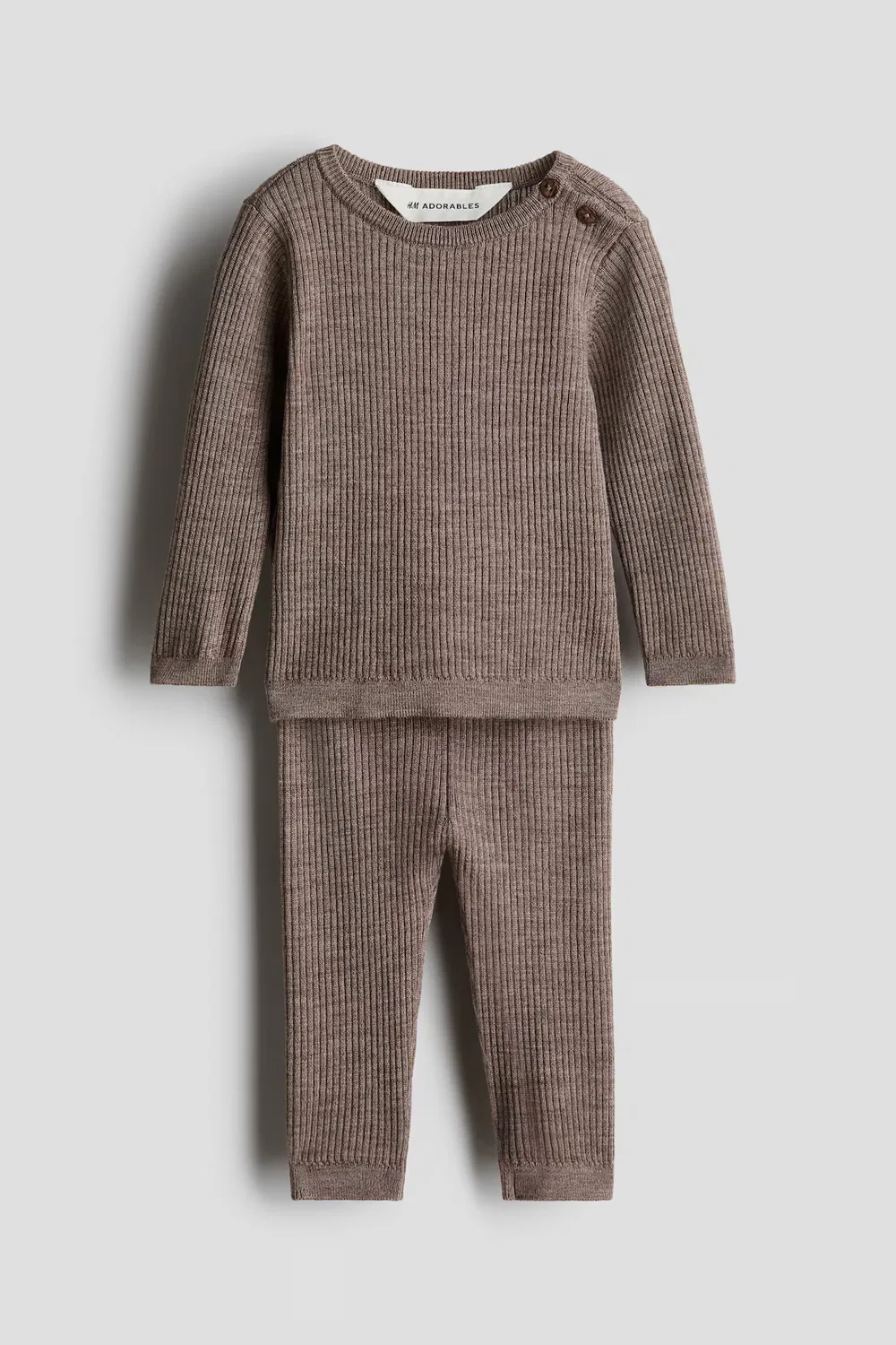 Комплект из 2 предметов, изготовленный из мериносовой шерсти H&M, Tiefdunkles Graubraun
