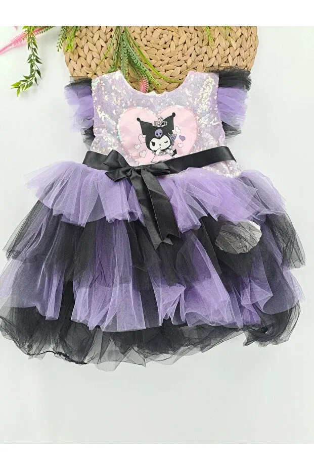 Детское платье для девочек с принтом Kuromi Tulle Tutu Dress With Sequin Detail And Bow Butik, Mor2