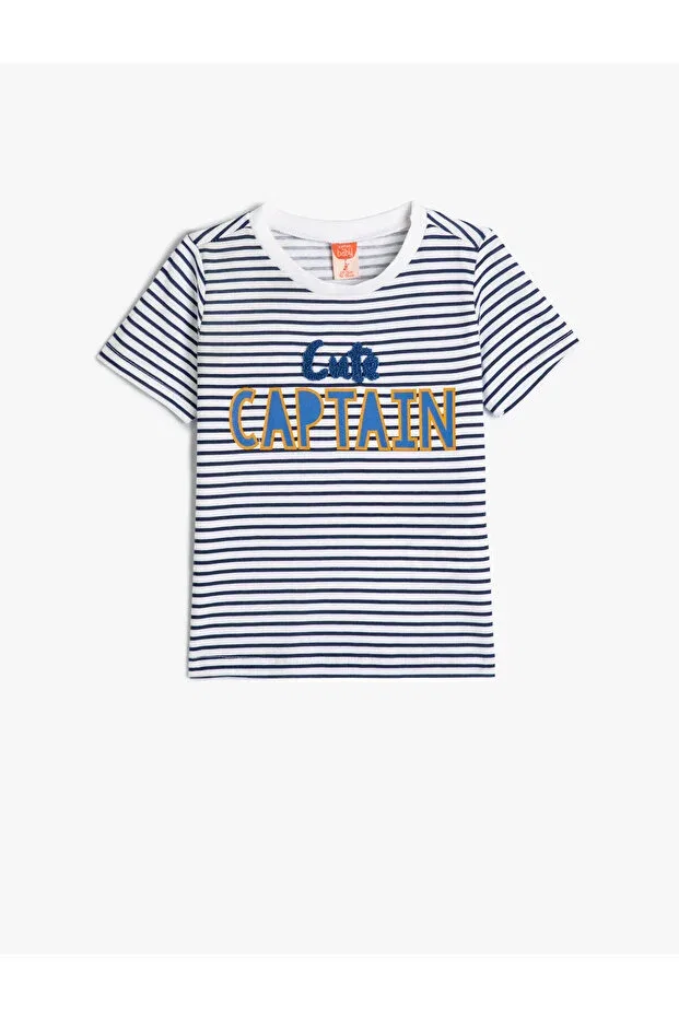 Детская футболка с коротким рукавом Striped t-shirt short sleeve crew neck appliqued cotton Koton, 7S2