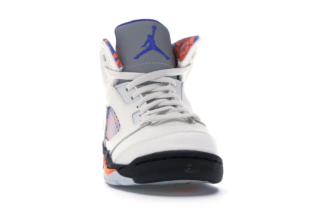 Детские кроссовки с длинным язычком Jordan 5 Retro International Flight Jordan, Sail/Racer Blue-Cone-Black — фото 2