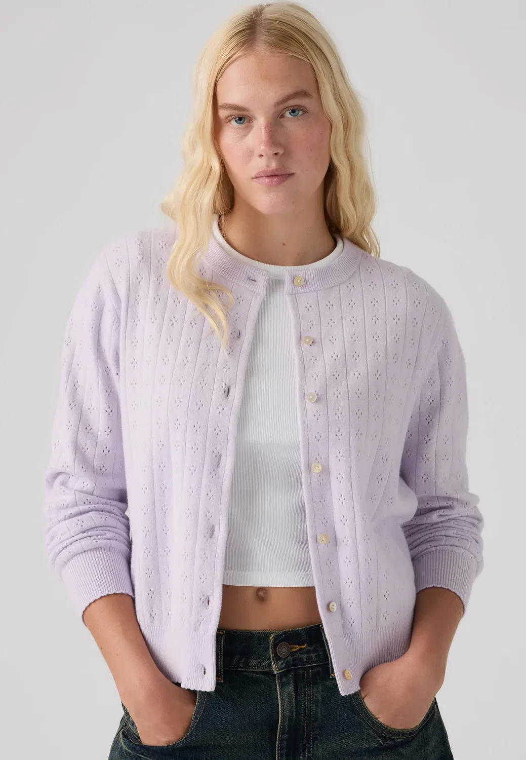 Очень мягкий кардиган с круглым вырезом, ажурной отделкой Levi'S, Lavender Blue — фото 3