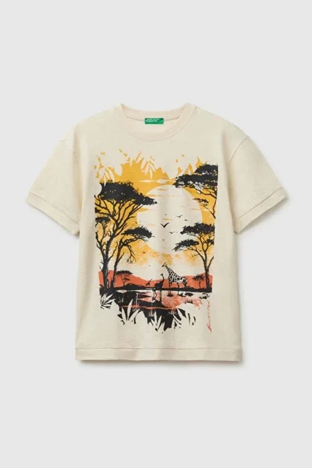 Детская футболка для мальчиков хлопковая United Colors Of Benetton, Ecru