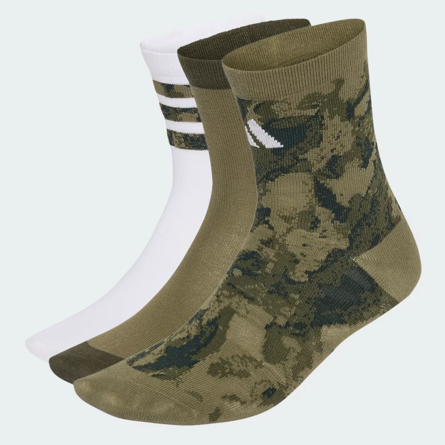 Детские носки для мальчиков с камуфляжным принтом, набор из 3 пар Adidas Performance, olive strata/белый
