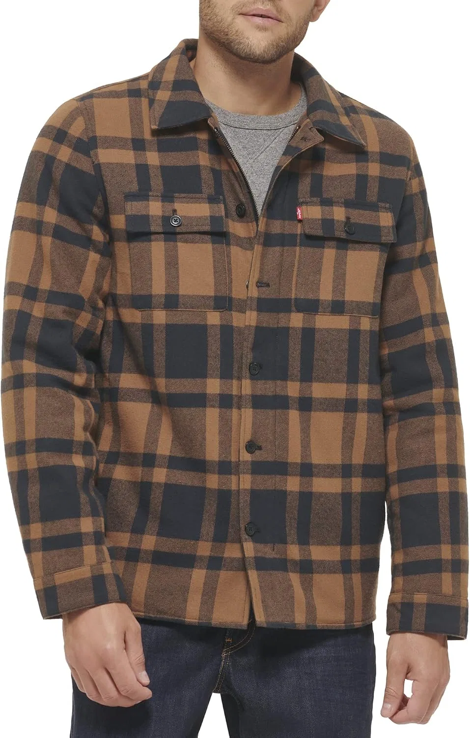 Мужская фланелевая куртка-рубашка с капюшоном Levi's, Blue Buffalo Check