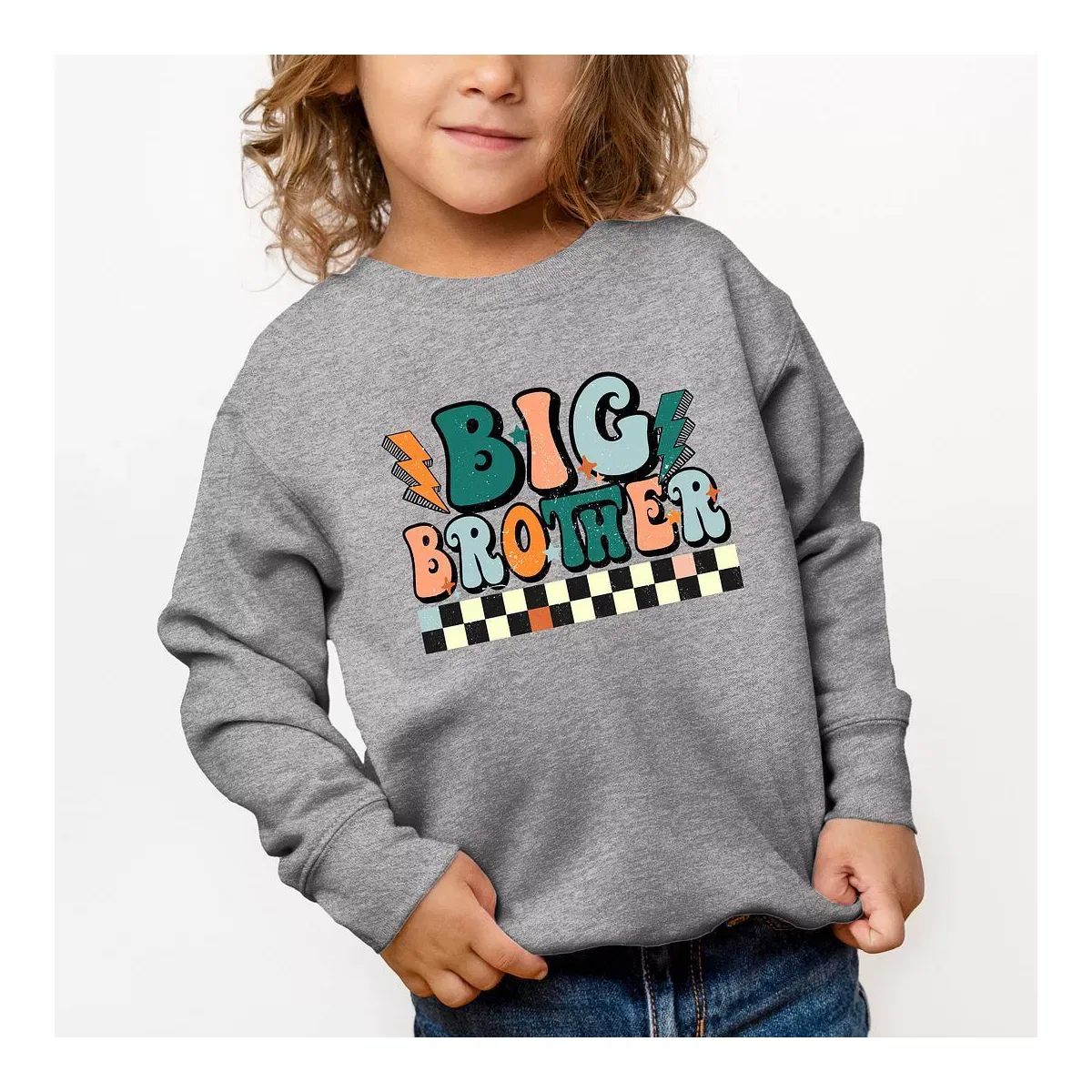 Детский свитшот с графическим принтом Big Brother Checkered The Juniper Shop, Heather Grey — фото 2