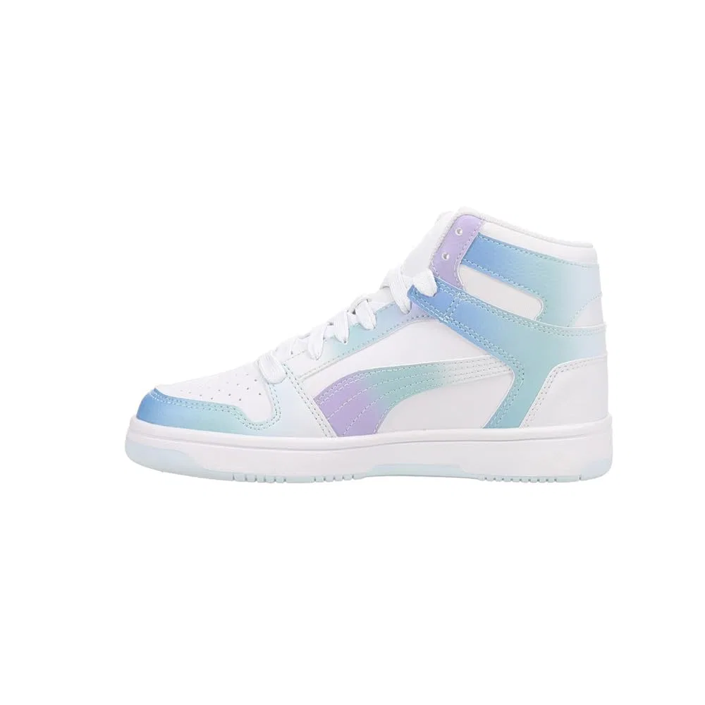 Детские кроссовки для мальчиков с закрытой пяткой Rebound Layup SL V PS PUMA PUMA Bright White Purple Turquoise Surf — фото 3