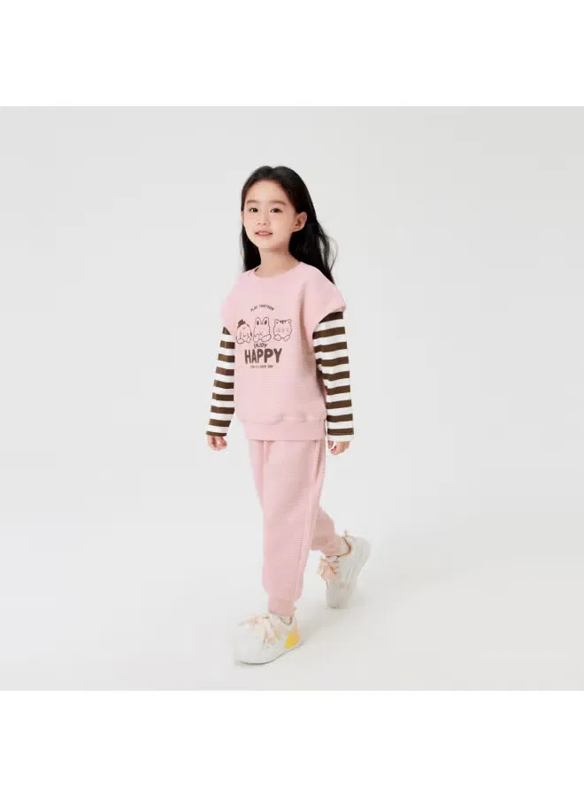 Комплект из двух предметов с вафельной вязкой для малышей, модель Soft waffle-knit, Balabala, розовый — фото 4