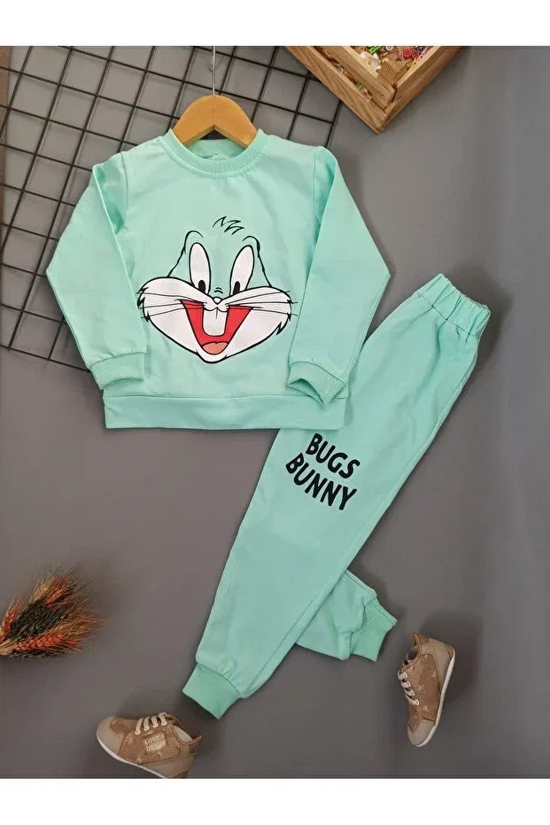 Детский спортивный костюм с принтом Water Green Rabbit Patterned Dubi Baby, Water Green — фото 2