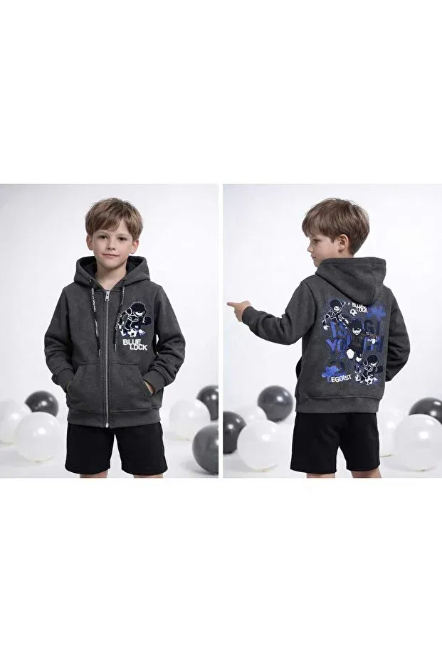 Детский кардиган с принтом Double printed children's cardigan Yetişkin Tekstil, Anthracite