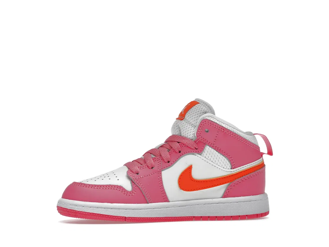 Детские кроссовки с контрастными вставками Pinksicle/Safety Orange/White Jordan 1 Mid, Pinksicle Safety Orange White — фото 3