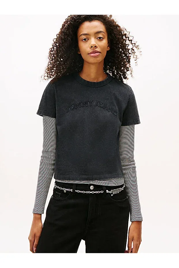 Женская футболка с принтом Regular Varsity SS Tommy Hilfiger, Black