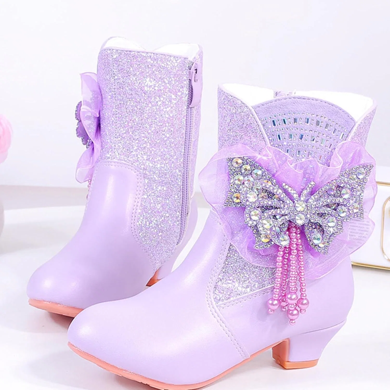 Детские сапоги для девочек с принтом бабочки Sparkling Diamond Butterfly, Purple — фото 2