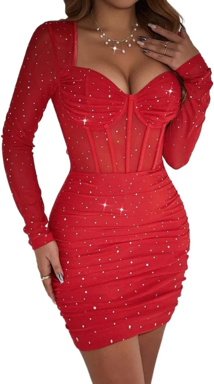 Женское облегающее мини-платье с драпировкой Bodycon, Red