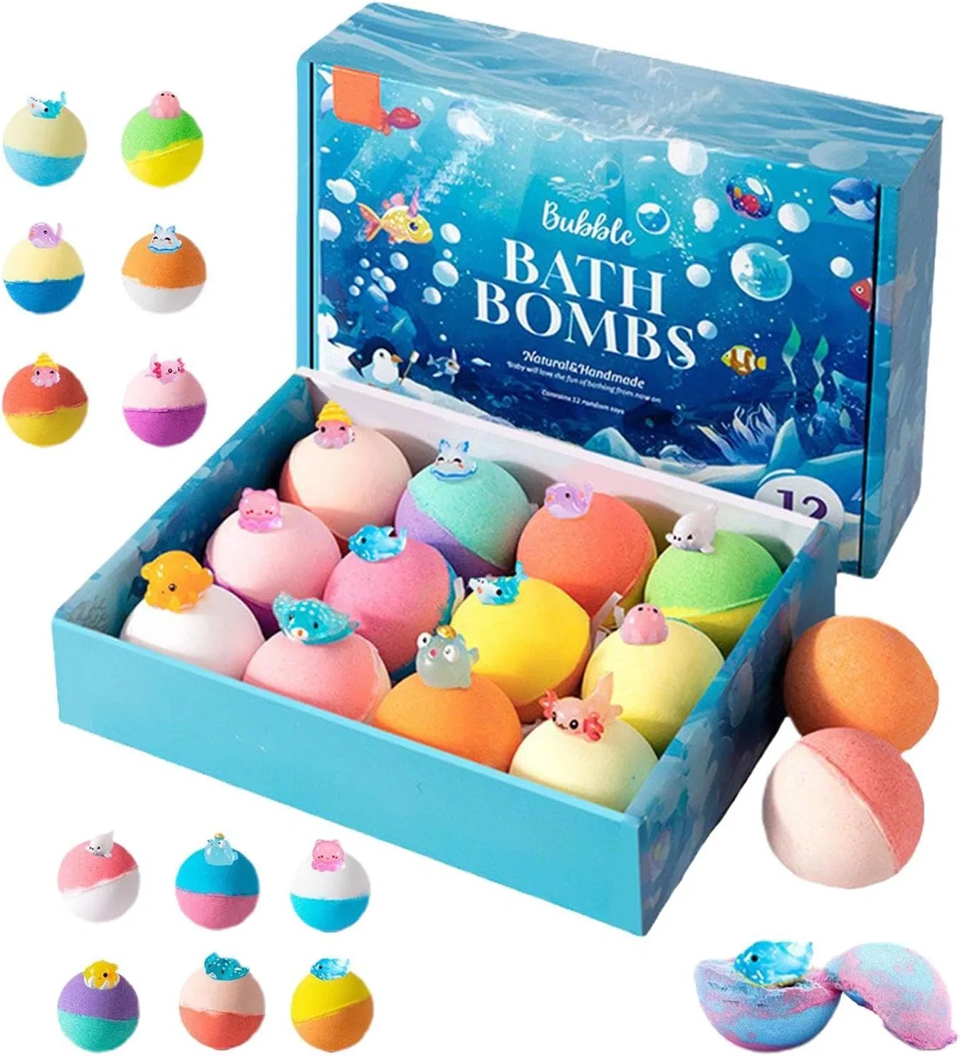 Generic Бомбочки для ванны с игрушкой внутри, морские животные, ручная работа, цветное очищающее средство для тела, 12 ароматов