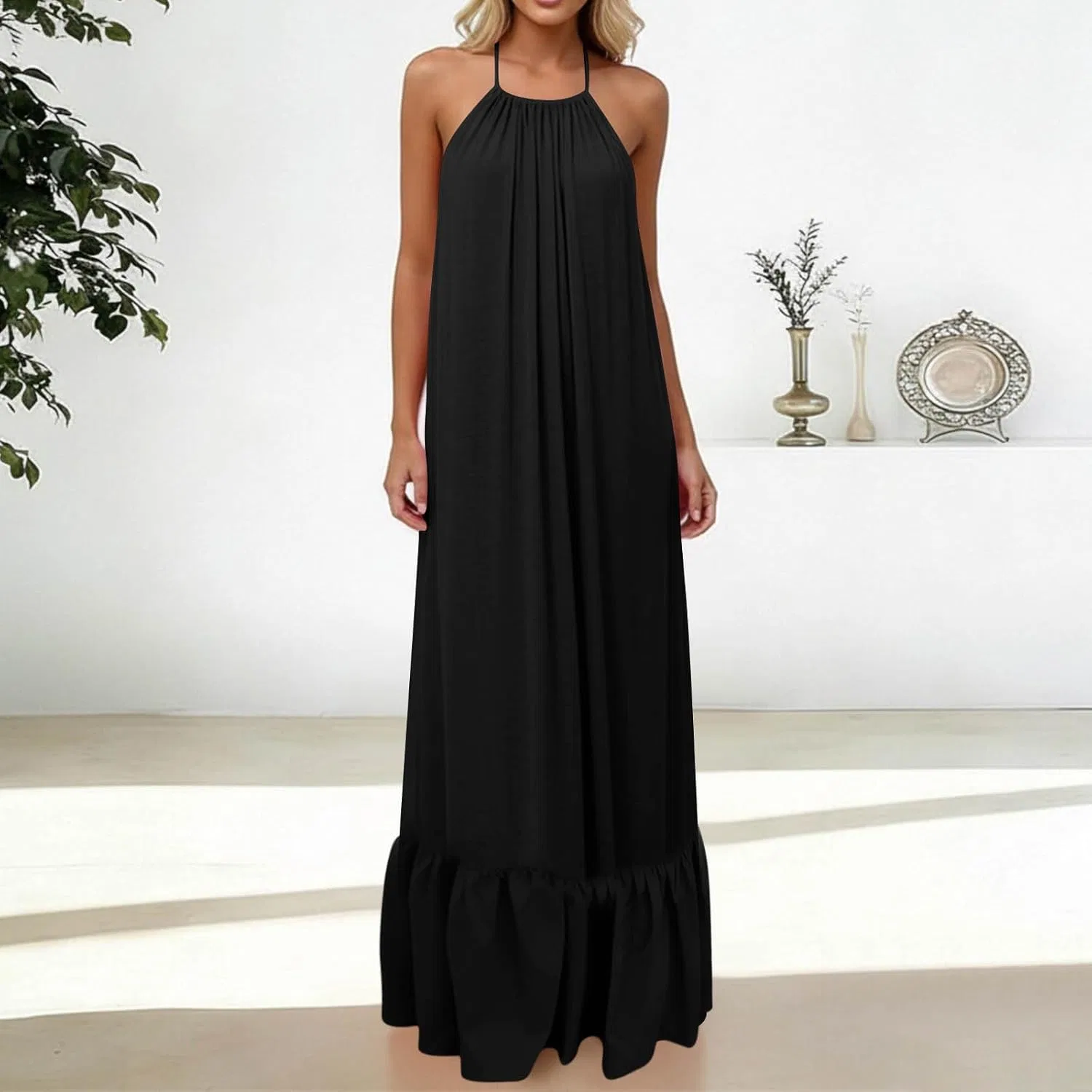 Женское пляжное макси-платье с открытой спиной Womens Fashion Dress, Black — фото 4