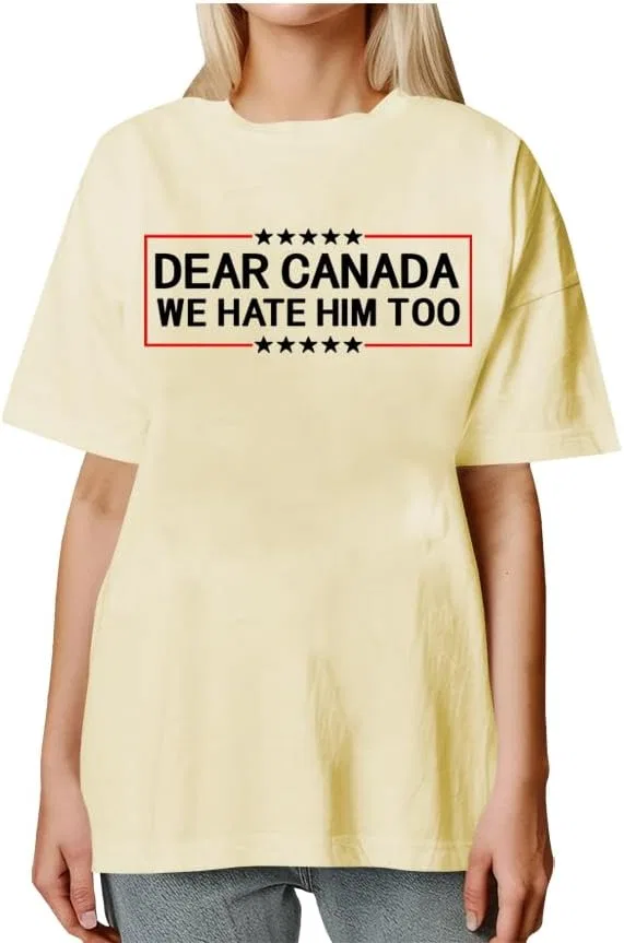Мужская футболка V-образным вырезом с принтом Dear Canada We Hate Him Too, Creamy Yellow