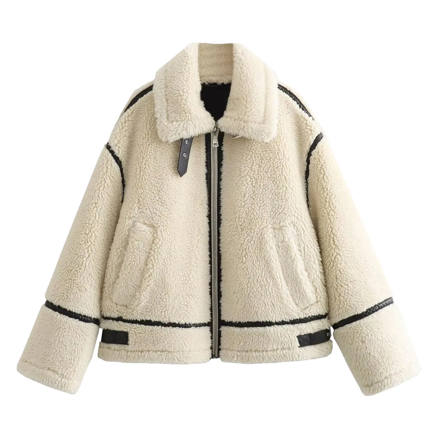 Женское зимнее пальто из искусственного меха с принтом Oversized Sherpa Patchwork, beige