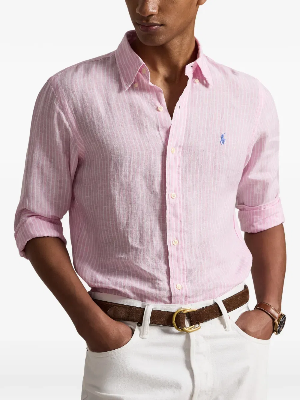 Полосатая рубашка с длинными рукавами Polo Ralph Lauren, розовый — фото 3