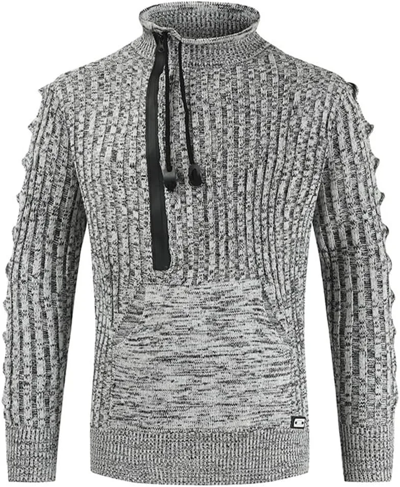 

Мужской свитер вязаный с вставками, казуальный, с круглым вырезом и шнурком HEYDHSDC