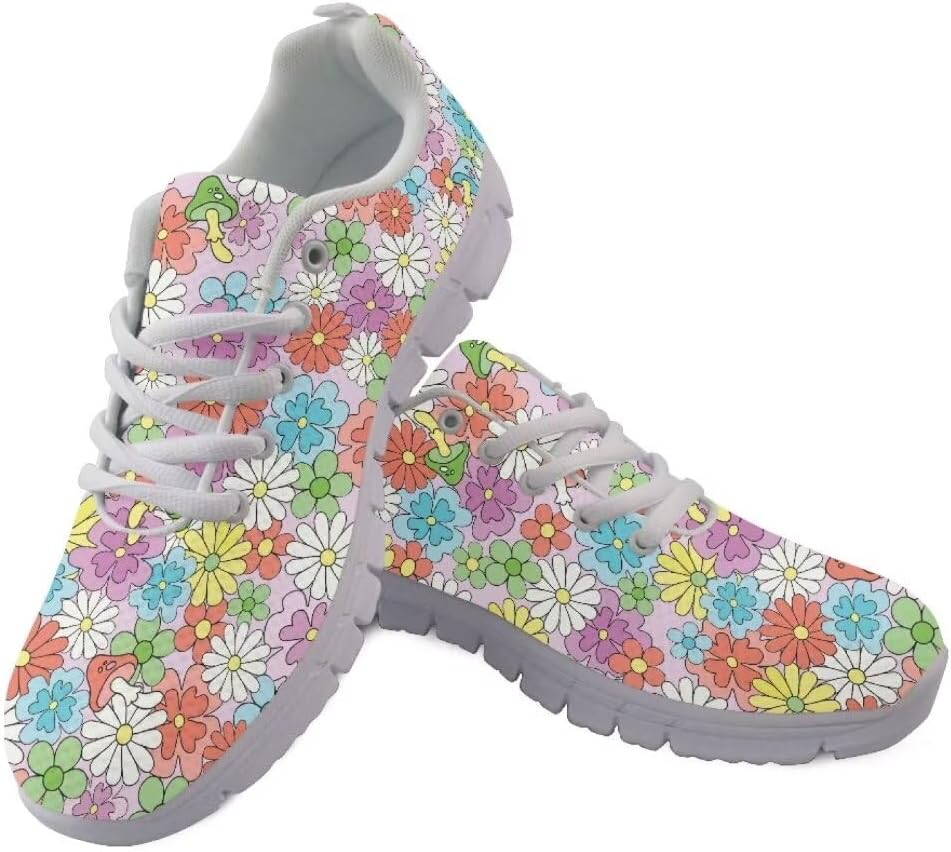 

Женские и девочковые кроссовки Jeiento с цветочным принтом, легкие ходовые и модные спортивные кроссовки, мужские теннисные кроссовки, дышащая сетка, обувь для спорта и тренажерного зала, Color Floral Flowers Mushroom
