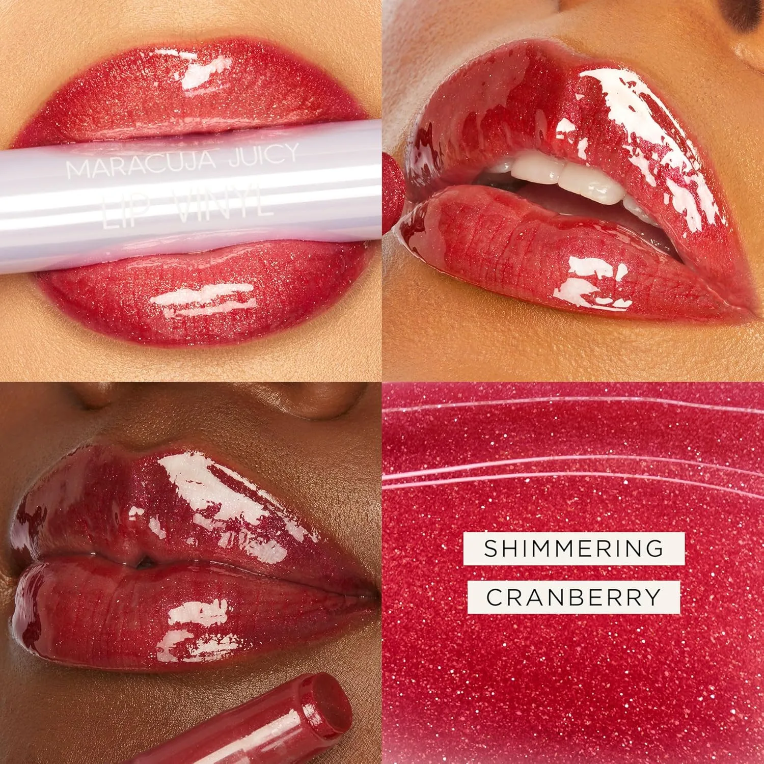 Tarte Maracuja Juicy Lip Vinyl Gloss - увлажняющий и объемный блеск-бальзам для губ с гиалуроновой кислотой и витамином E, shimmering cranberry — фото 2