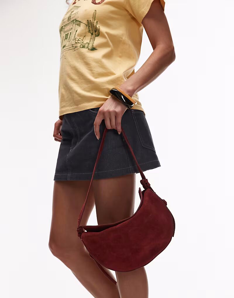 

Сумка через плечо из кожи и замши Topshop Sunday красного цвета