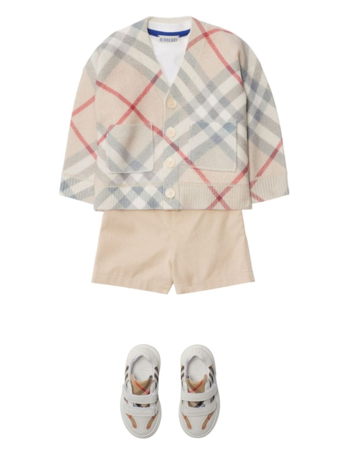 Burberry Kids шерстяной кардиган в клетку, нейтральный цвет — фото 3