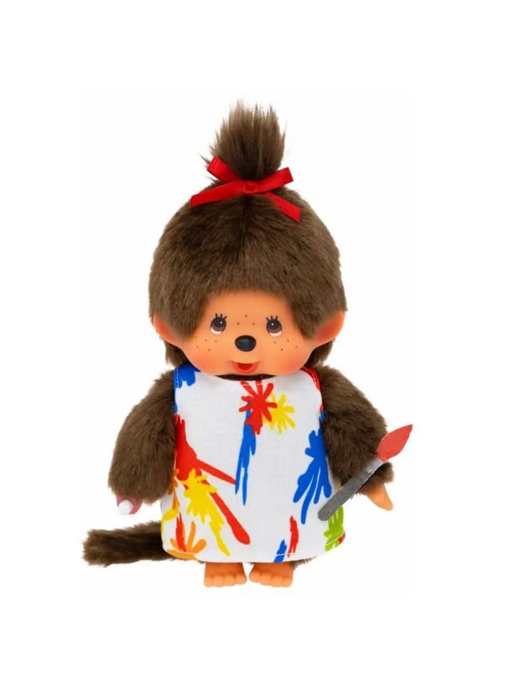 

Девочка в платье художницы с косой | Кукла Мончичи, 20 см | Мода Monchhichi