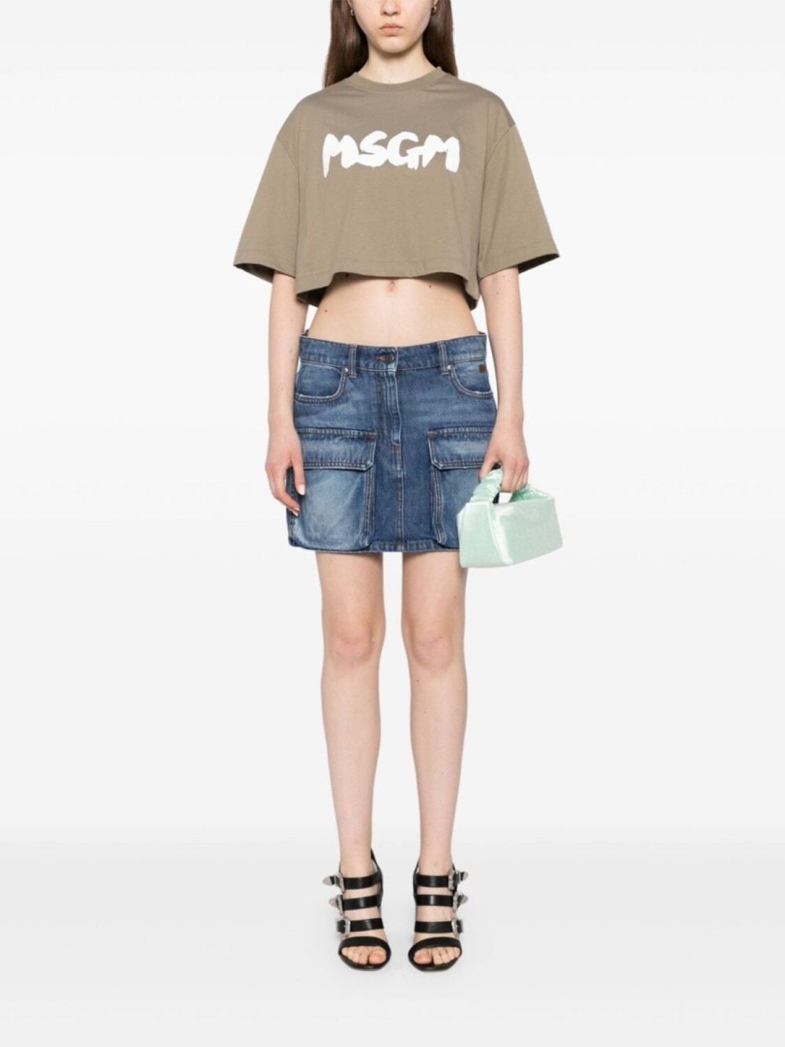 

MSGM укороченная футболка с логотипом, зеленый