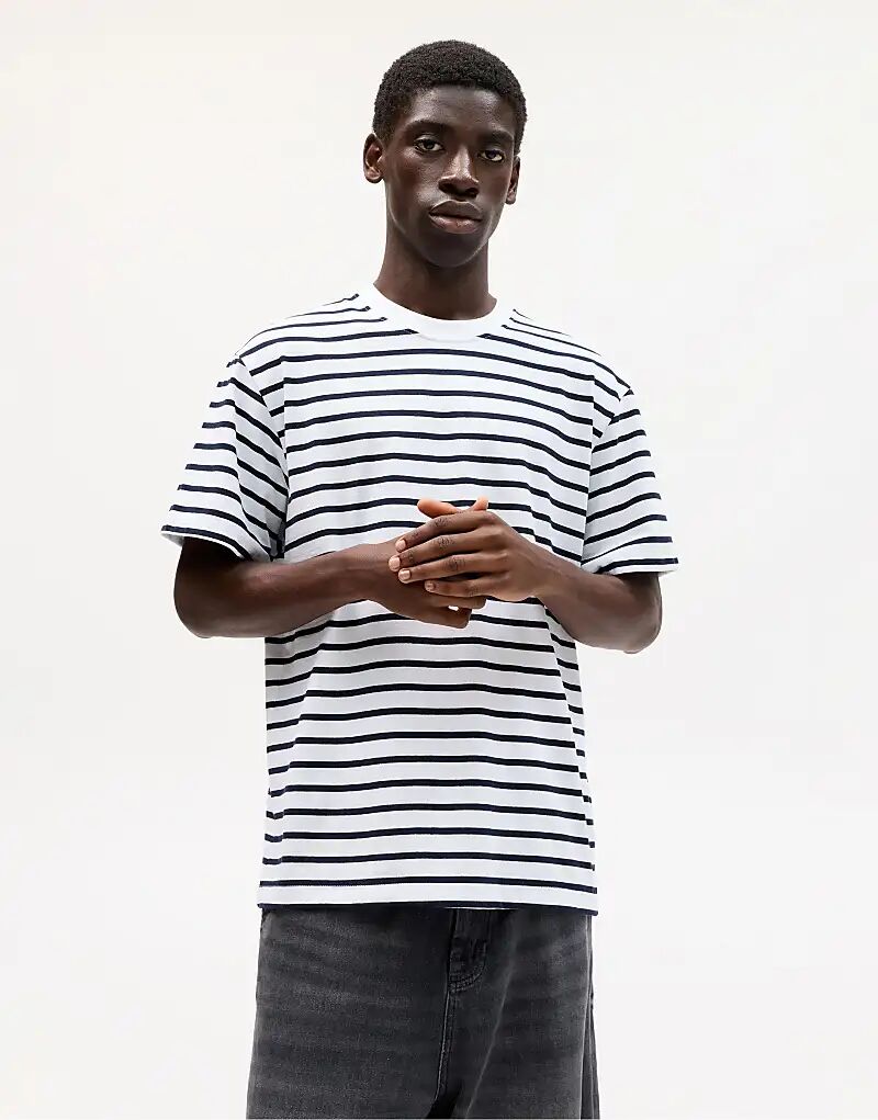 

Футболка Pull&Bear с короткими рукавами в полоску, темно-синего цвета
