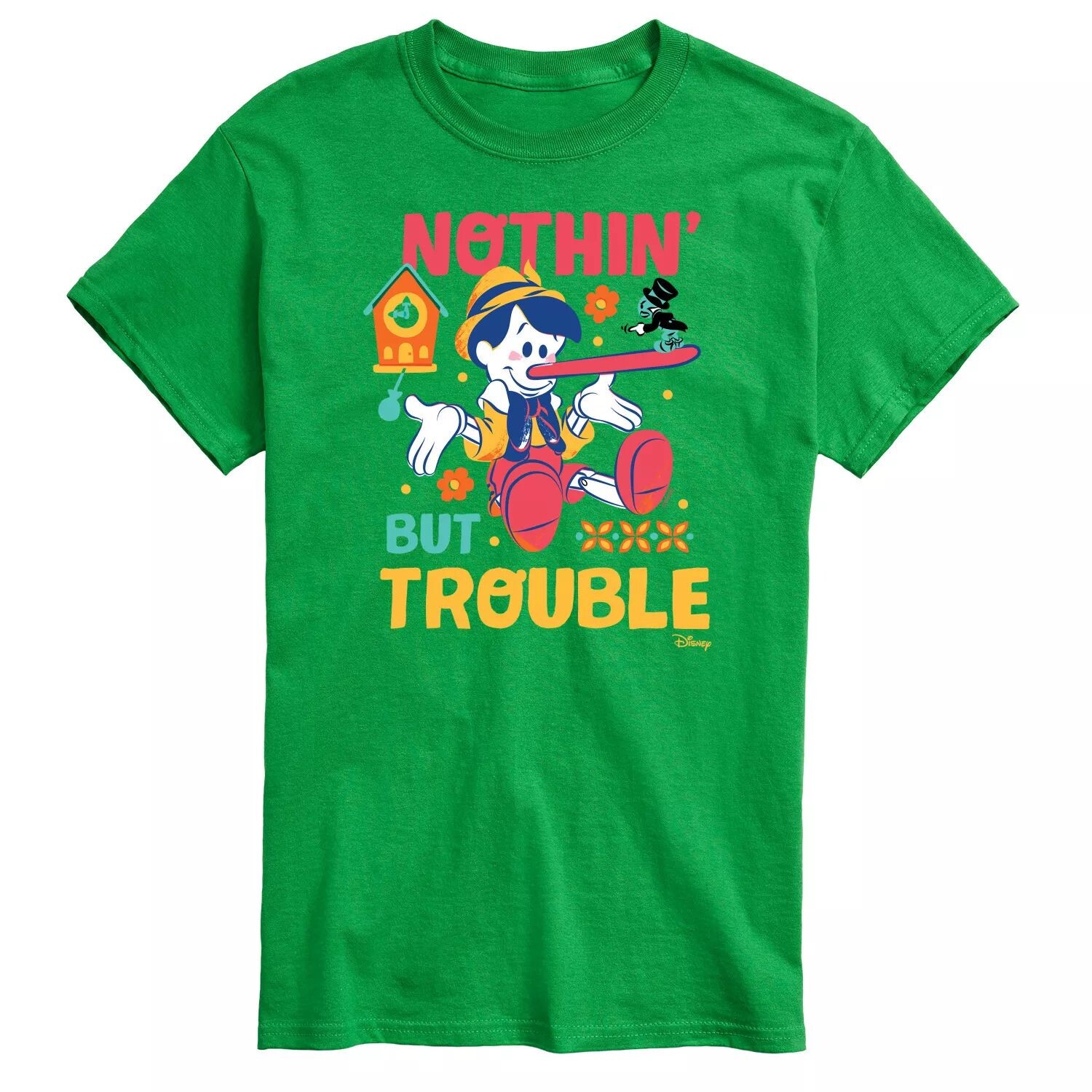 

Футболка's Pinocchio Big & Tall Nothin But Trouble с рисунком Disney, зеленый