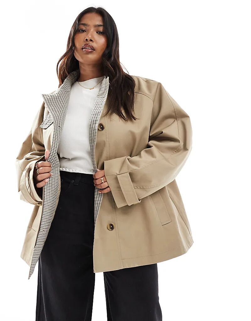 

Тренч ASOS DESIGN Curve с кейпом и клетчатой подкладкой цвета ржи Asos Curve
