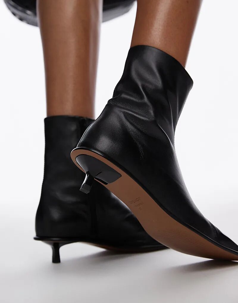 Элегантные ботинки Topshop Noah из высококачественной кожи на каблуке, черного цвета — фото 2