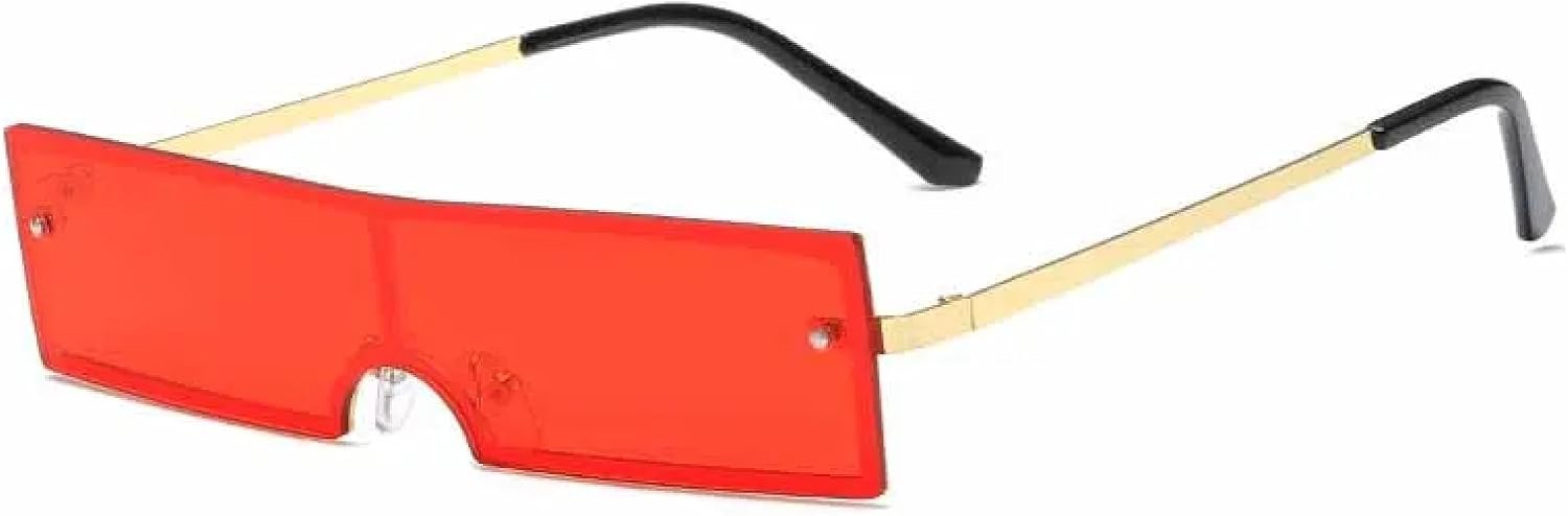 

Модные солнцезащитные очки в прямоугольной металлической оправе для женщин, роскошные, в стиле стимпанк, трендовые, хип-хоп, унисекс, защита от УФ-излучения UV400 TKKTLLT, Gold Red