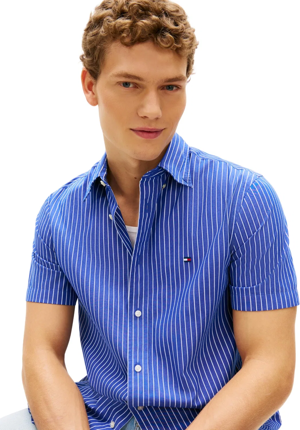 Мужская рубашка с коротким рукавом Flex Poplin STP Tommy Hilfiger, Blue (Wedge Blue / Stripe) — фото 4