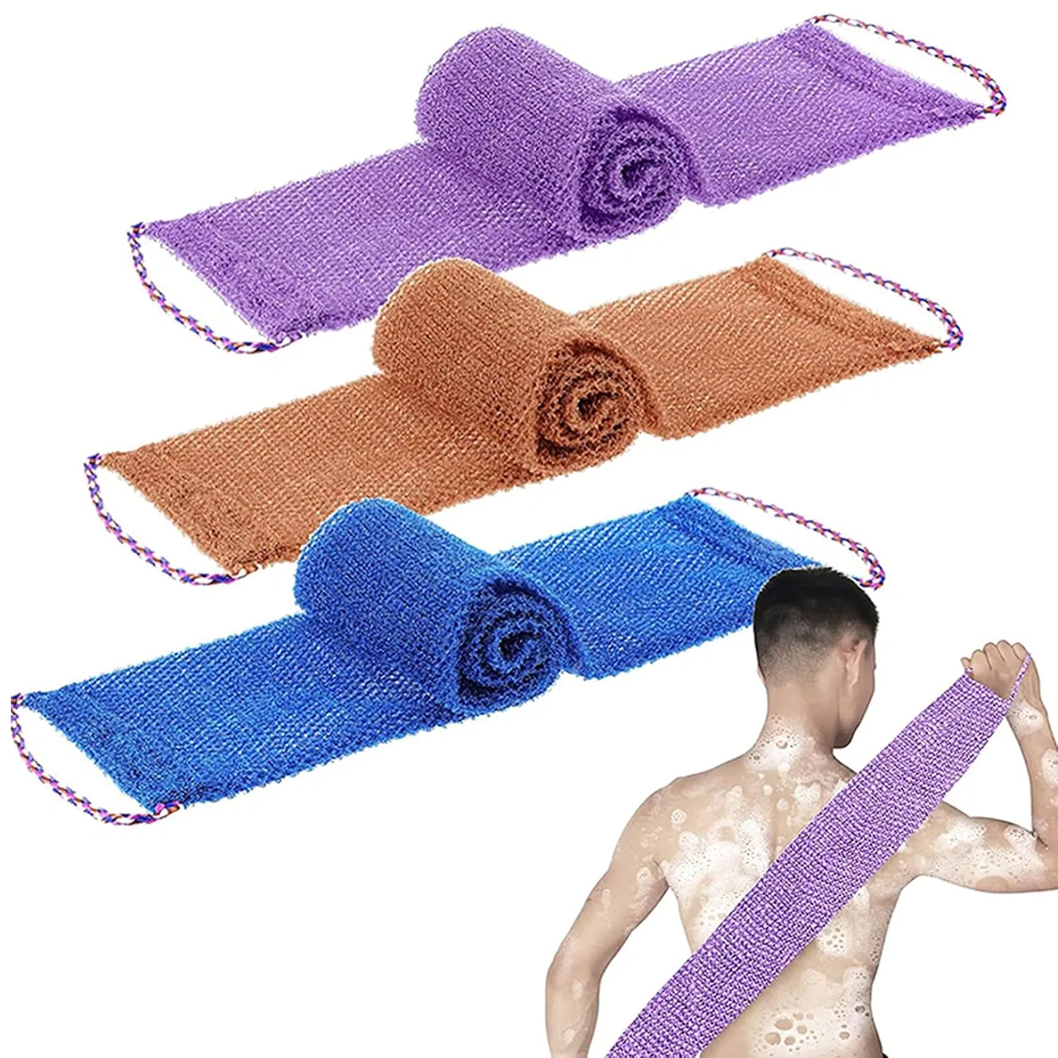 Скраб-мочалка африканская сетка Jorzer, 3 шт, 75x14 см, 80x30 см, С Hand Rope