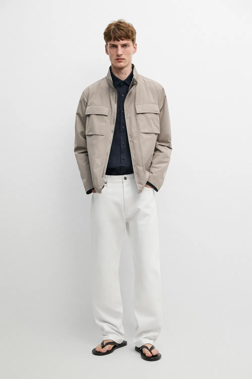 Куртка Massimo Dutti, из технической ткани с карманами, серый меланж