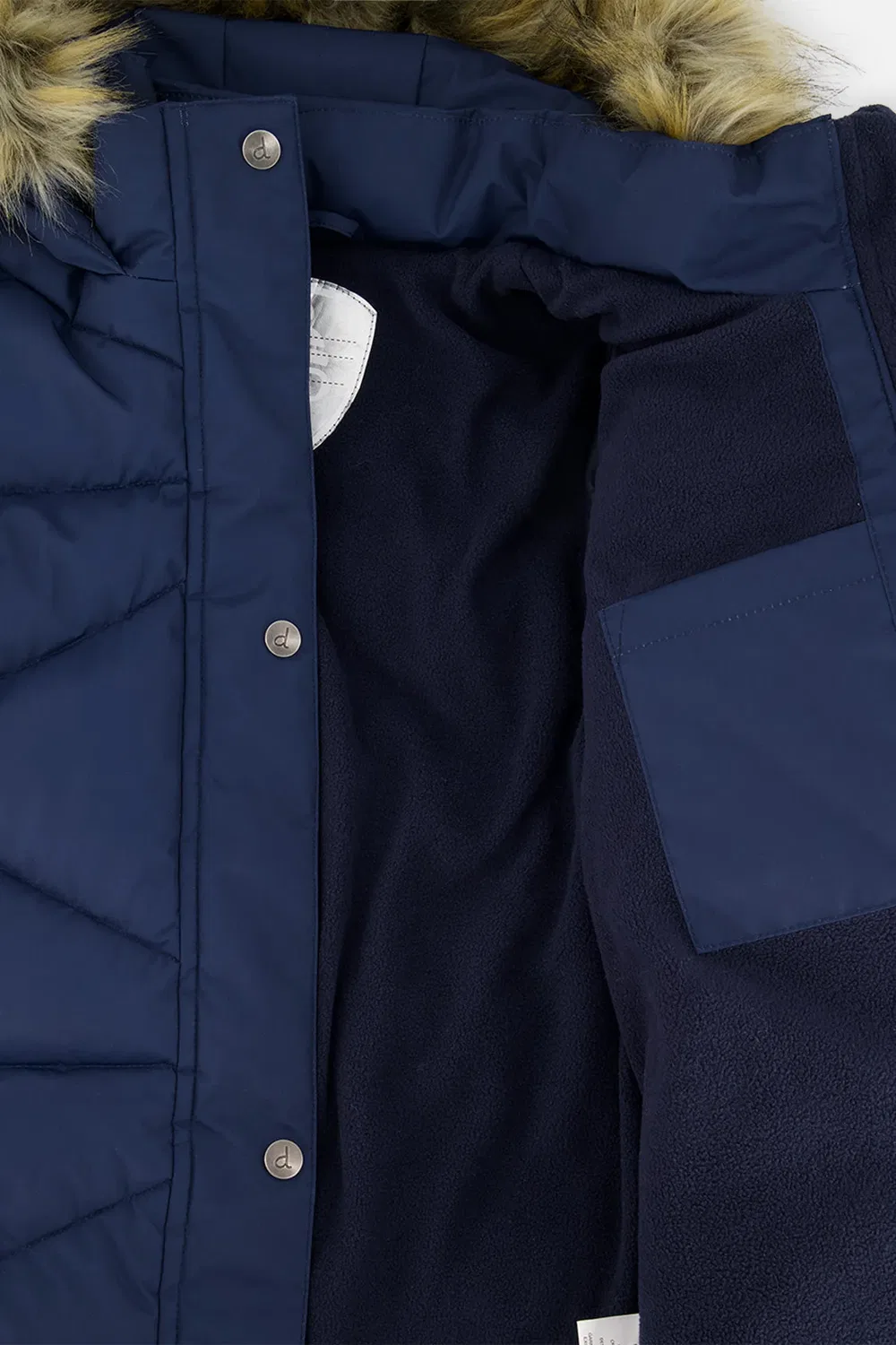 Детское длинное зимнее пальто-пуховик на синтепоне с капюшоном Deux par Deux, Dark Blue — фото 4