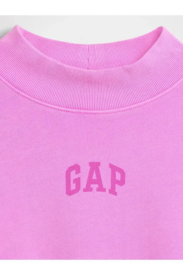 Женские свитшот оверсайз с принтом Heavyweight French Terry Oversized Mockneck Sweatshirt Gap, Pink-000 — фото 3