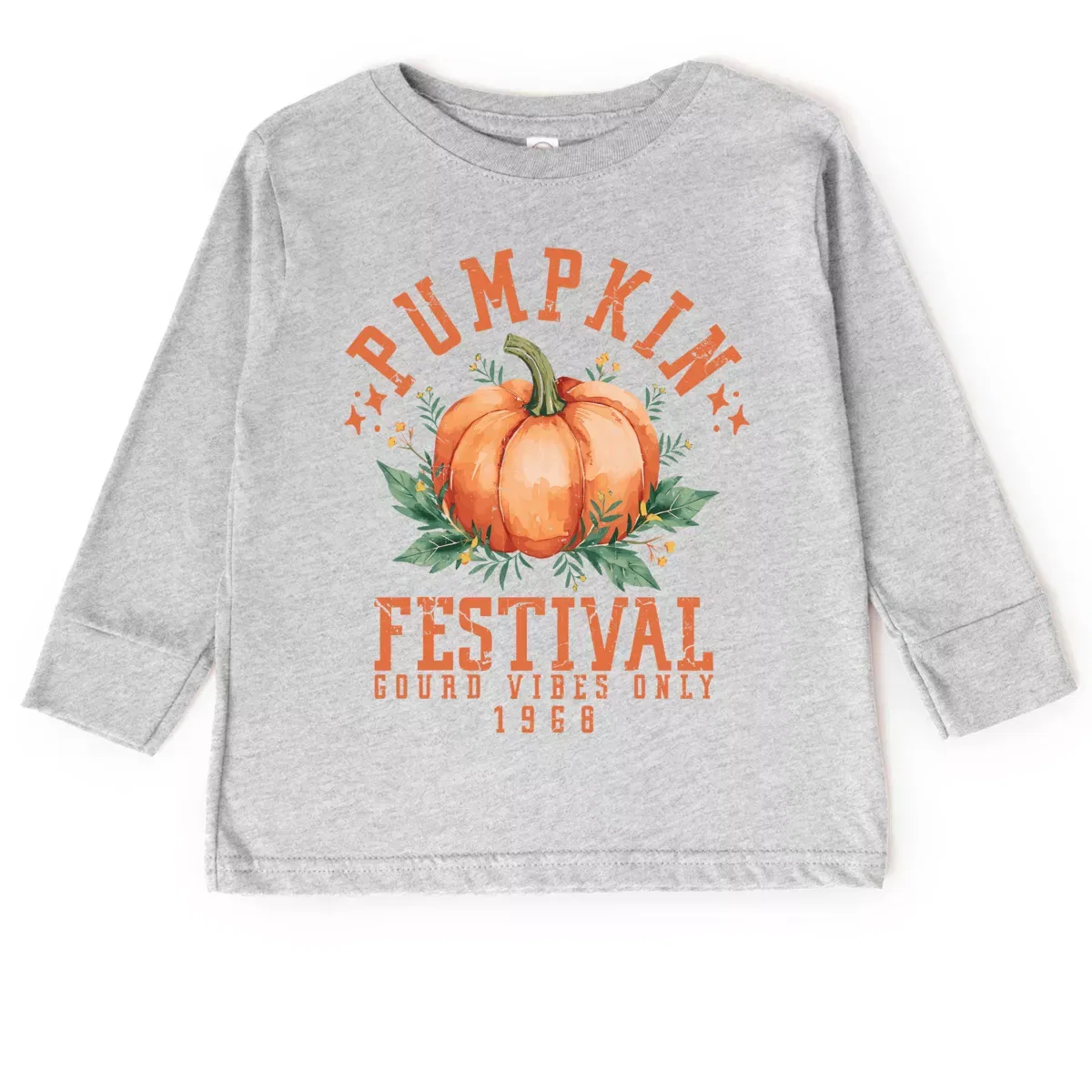 Детское футболка с длинным рукавом с принтом Pumpkin Festival Gourd Vibes The Juniper Shop, Heather Grey