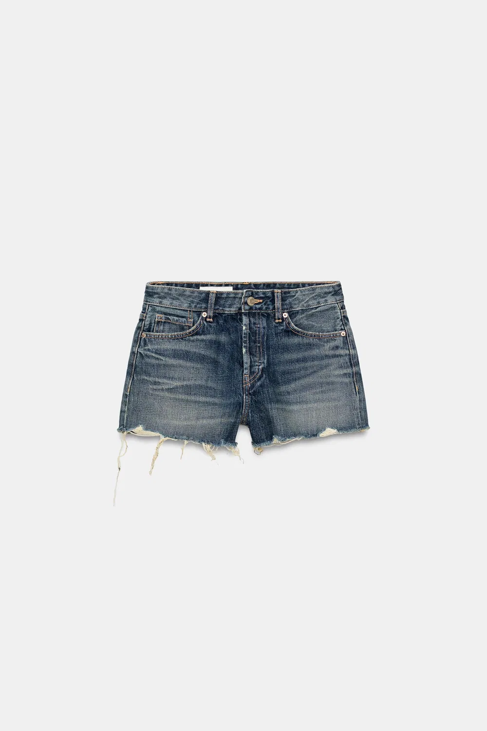 Джинсовые шорты TRF со средней посадкой и рваными элементами ZARA, Blue — фото 4