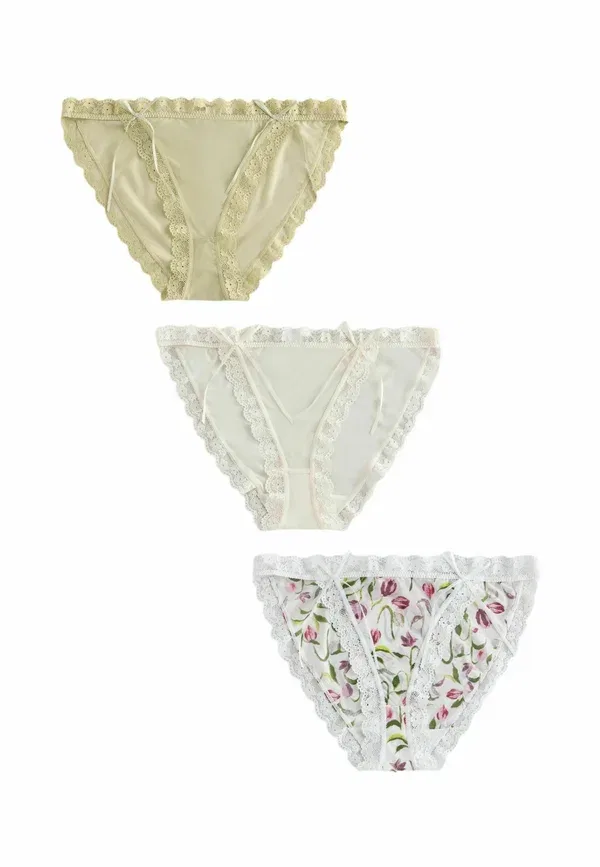 Комплект из 3 трусов кружевные Next cream green tulip, зеленый