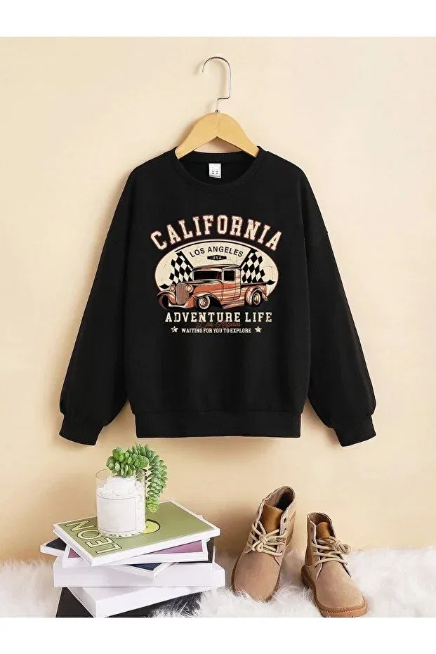 Детские свитшот для девочек с принтом California Lepold, Black
