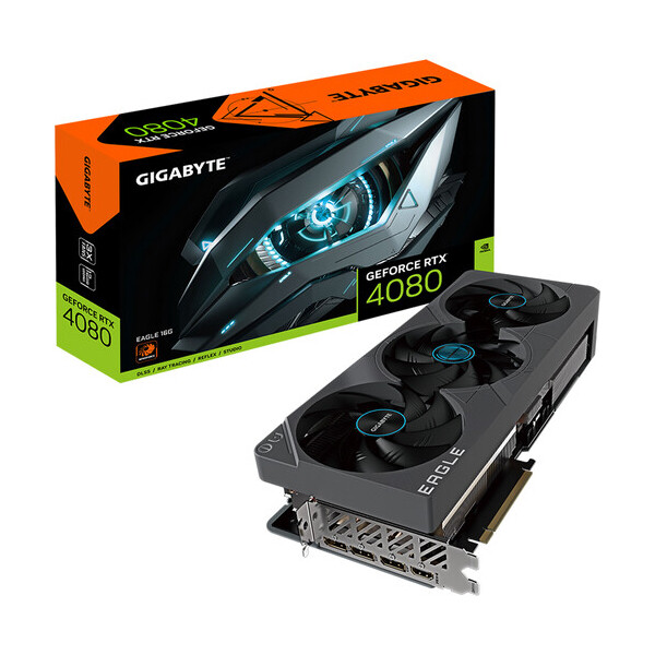 

Видеокарта GIGABYTE GeForce RTX 4080 Eagle, 16ГБ, GV-N4080EAGLE-16GD, серый